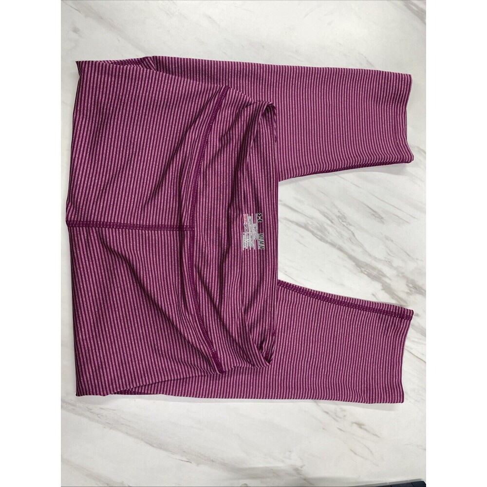 Under Armour Compression Capri Tights Womens Medium Purple Stripes HeatGear  *B